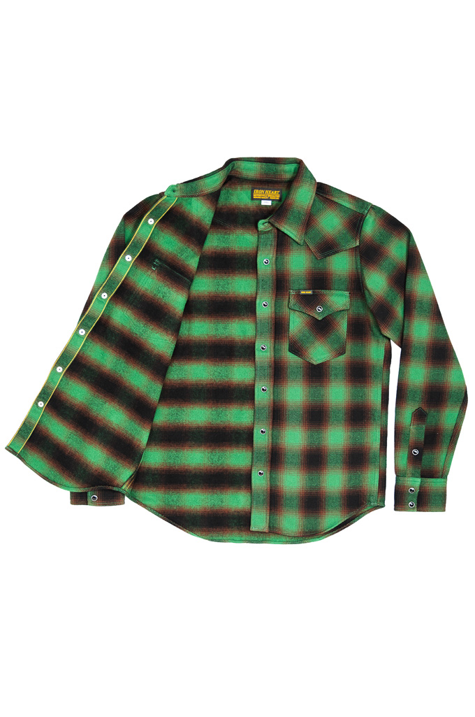 Iron Heart Ultra-Heavy Flannel Western Shirt - IHSH-373-GRN - Ombre Green