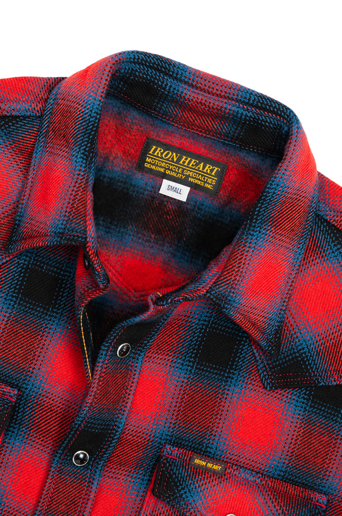 Iron Heart Ultra-Heavy Flannel Western Shirt - IHSH-373-RED - Ombre Red