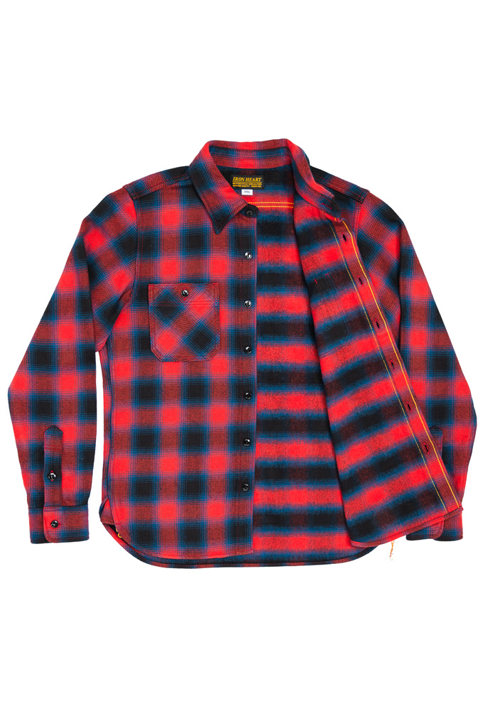 Iron Heart Ultra-Heavy Flannel Workshirt - IHSH-379-RED - Ombre Red