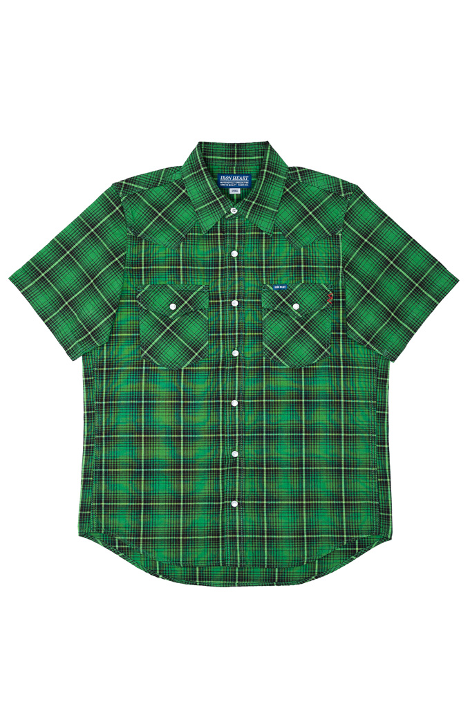 Iron Heart 5oz Selvedge Short Sleeve Western Shirt - IHSH-386-GRN - Green Vintage Check