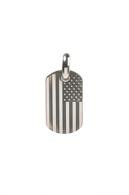Good Art Sterling Silver Dog Tag Pendant - Medium/USA Flag
