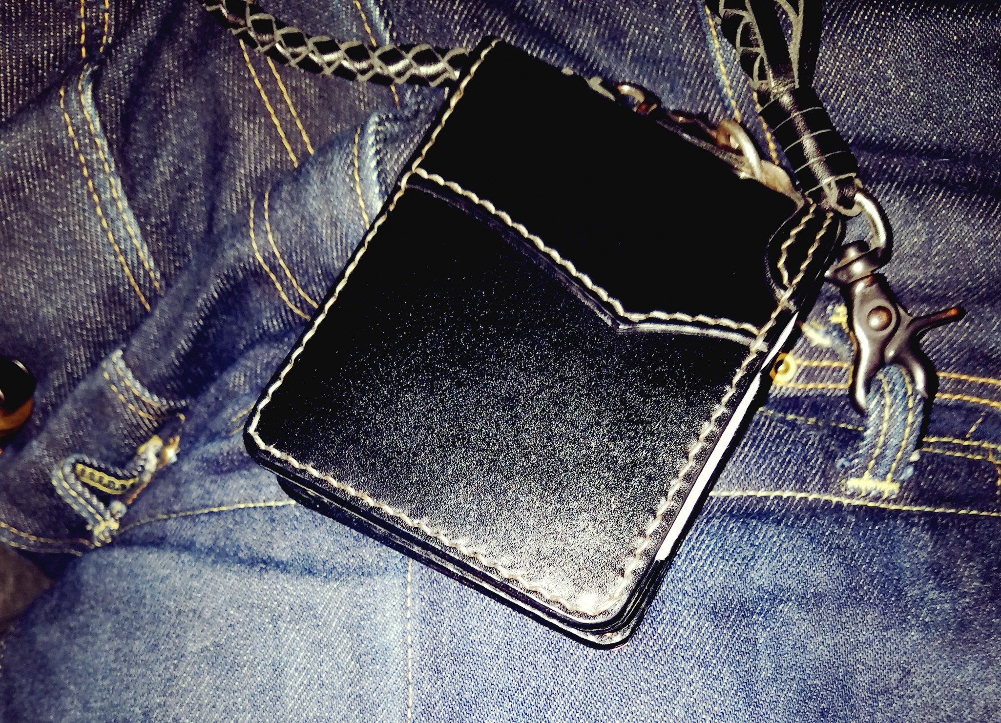 Flat Head Wild Child Leather & Cordovan Wallet - Black - Image 7